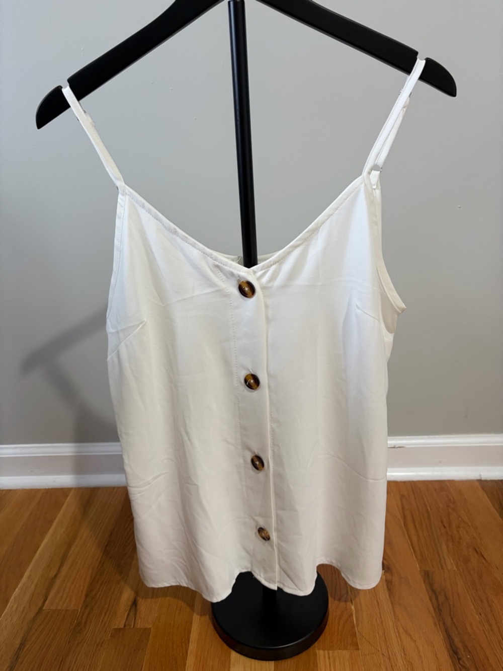 White Button-Front Spaghetti Strap Tank Top